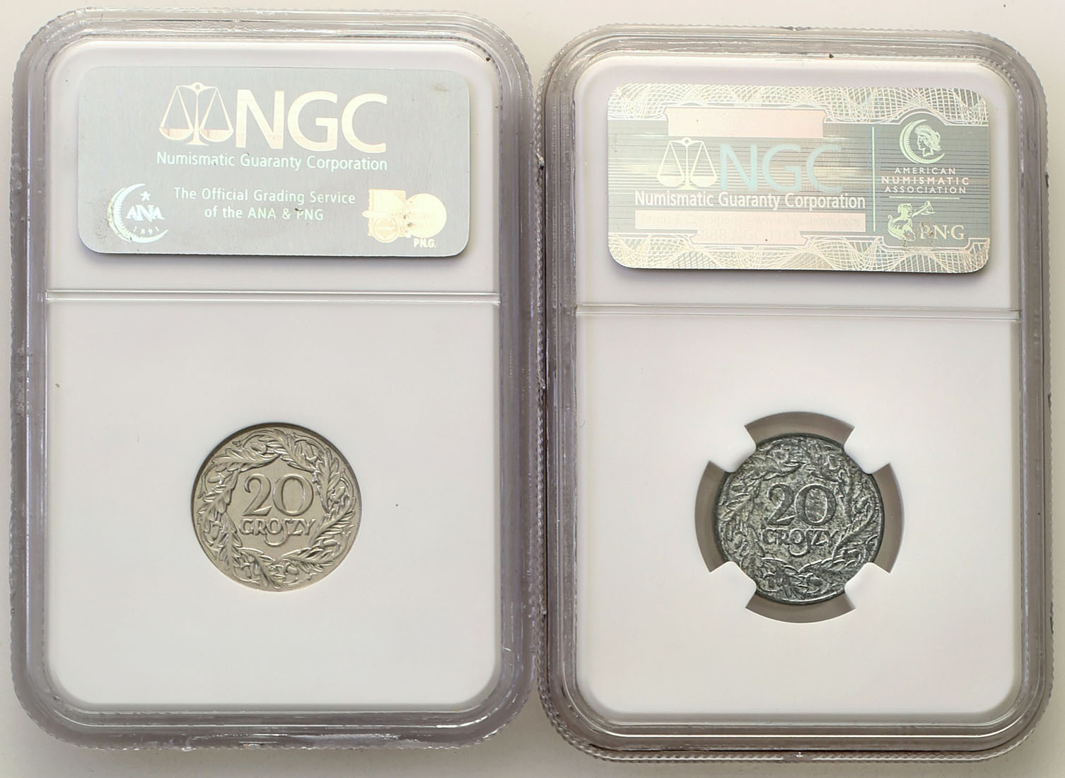 II RP/Generalna Gubernia. 20 groszy 1923 NGC MS63 / MS64, zestaw 2 monet